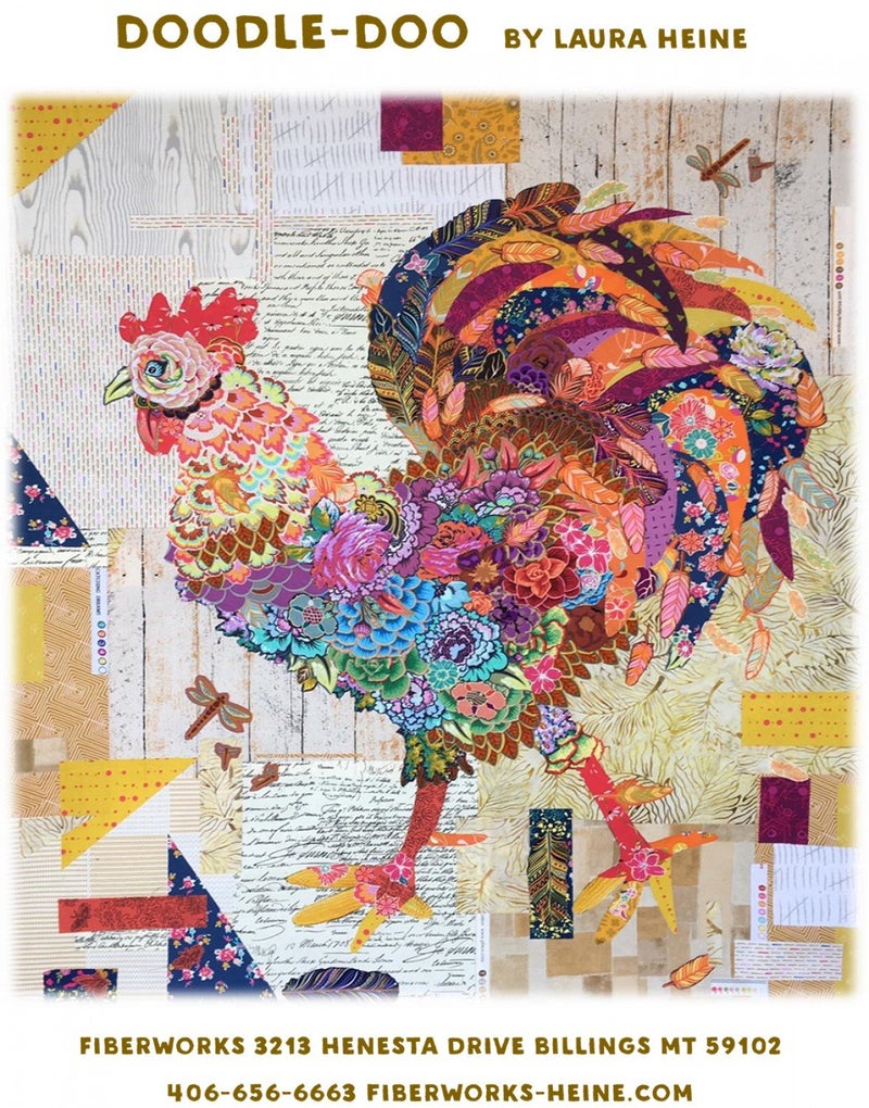 Fiberworks Doodle-Doo Rooster Collage Applique Quilt Pattern by Laura Heine from Fiberworks Inc. 35" x 42" LHFWDOODLE - Image 1